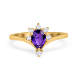Teardrop V Chevron Engagement Ring Simulated Cubic Zirconia 925 Sterling Silver