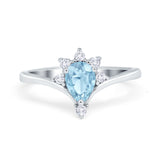 Teardrop V Chevron Engagement Ring Simulated Cubic Zirconia 925 Sterling Silver
