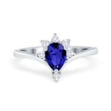 Teardrop V Chevron Engagement Ring Simulated Cubic Zirconia 925 Sterling Silver