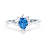 Teardrop V Chevron Engagement Ring Simulated Cubic Zirconia 925 Sterling Silver