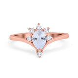 Teardrop V Chevron Engagement Ring Simulated Cubic Zirconia 925 Sterling Silver