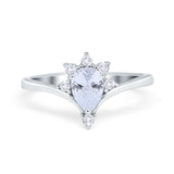 Teardrop V Chevron Engagement Ring Simulated Cubic Zirconia 925 Sterling Silver