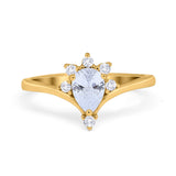 Teardrop V Chevron Engagement Ring Simulated Cubic Zirconia 925 Sterling Silver