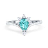 Teardrop V Chevron Engagement Ring Simulated Cubic Zirconia 925 Sterling Silver