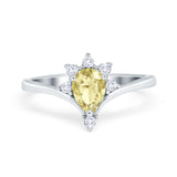 Teardrop V Chevron Engagement Ring Simulated Cubic Zirconia 925 Sterling Silver