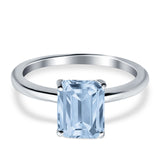 Emerald Simulated Cubic Zirconia Cathedral Engagement Ring 925 Sterling Silver Center Stone-(7mmx5mm)