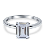 Emerald Simulated Cubic Zirconia Cathedral Engagement Ring 925 Sterling Silver Center Stone-(7mmx5mm)