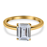 Emerald Simulated Cubic Zirconia Cathedral Engagement Ring 925 Sterling Silver Center Stone-(7mmx5mm)