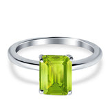 Emerald Simulated Cubic Zirconia Cathedral Engagement Ring 925 Sterling Silver Center Stone-(7mmx5mm)