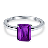 Cathedral Engagement Ring Emerald Simulated Cubic Zirconia 925 Sterling Silver Center Stone-(8mmx6mm)