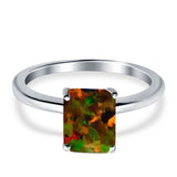 Cathedral Engagement Ring Emerald Simulated Cubic Zirconia 925 Sterling Silver Center Stone-(8mmx6mm)