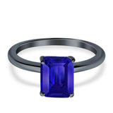 Cathedral Engagement Ring Emerald Simulated Cubic Zirconia 925 Sterling Silver Center Stone-(8mmx6mm)