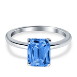 Cathedral Engagement Ring Emerald Simulated Cubic Zirconia 925 Sterling Silver Center Stone-(8mmx6mm)