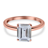Cathedral Engagement Ring Emerald Simulated Cubic Zirconia 925 Sterling Silver Center Stone-(8mmx6mm)