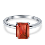Cathedral Engagement Ring Emerald Simulated Cubic Zirconia 925 Sterling Silver Center Stone-(8mmx6mm)
