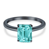Cathedral Engagement Ring Emerald Simulated Cubic Zirconia 925 Sterling Silver Center Stone-(8mmx6mm)