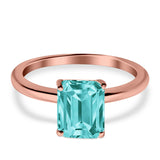 Cathedral Engagement Ring Emerald Simulated Cubic Zirconia 925 Sterling Silver Center Stone-(8mmx6mm)