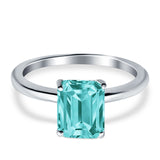 Cathedral Engagement Ring Emerald Simulated Cubic Zirconia 925 Sterling Silver Center Stone-(8mmx6mm)