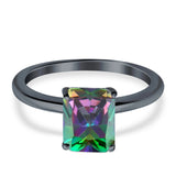 Cathedral Engagement Ring Emerald Simulated Cubic Zirconia 925 Sterling Silver Center Stone-(8mmx6mm)