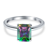 Cathedral Engagement Ring Emerald Simulated Cubic Zirconia 925 Sterling Silver Center Stone-(8mmx6mm)