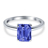 Cathedral Engagement Ring Emerald Simulated Cubic Zirconia 925 Sterling Silver Center Stone-(8mmx6mm)