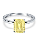 Cathedral Engagement Ring Emerald Simulated Cubic Zirconia 925 Sterling Silver Center Stone-(8mmx6mm)