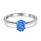 Simulated Cubic Zirconia Cathedral Wedding Ring 925 Sterling Silver Center Stone-(7mmx5mm)