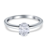 Simulated Cubic Zirconia Cathedral Wedding Ring 925 Sterling Silver Center Stone-(7mmx5mm)
