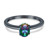 Simulated Cubic Zirconia Cathedral Wedding Ring 925 Sterling Silver Center Stone-(7mmx5mm)