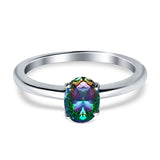 Simulated Cubic Zirconia Cathedral Wedding Ring 925 Sterling Silver Center Stone-(7mmx5mm)