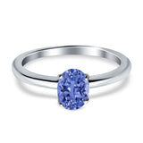 Simulated Cubic Zirconia Cathedral Wedding Ring 925 Sterling Silver Center Stone-(7mmx5mm)