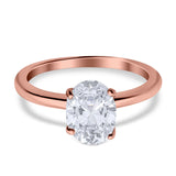 Oval Cut Simulated Cubic Zirconia Cathedral Wedding Ring 925 Sterling Silver Center Stone-(8mmx6mm)