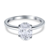 Oval Cut Simulated Cubic Zirconia Cathedral Wedding Ring 925 Sterling Silver Center Stone-(8mmx6mm)
