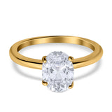 Oval Cut Simulated Cubic Zirconia Cathedral Wedding Ring 925 Sterling Silver Center Stone-(8mmx6mm)