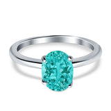 Oval Cut Simulated Cubic Zirconia Cathedral Wedding Ring 925 Sterling Silver Center Stone-(8mmx6mm)