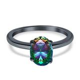 Oval Cut Simulated Cubic Zirconia Cathedral Wedding Ring 925 Sterling Silver Center Stone-(8mmx6mm)