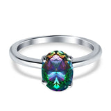 Oval Cut Simulated Cubic Zirconia Cathedral Wedding Ring 925 Sterling Silver Center Stone-(8mmx6mm)