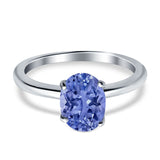Oval Cut Simulated Cubic Zirconia Cathedral Wedding Ring 925 Sterling Silver Center Stone-(8mmx6mm)