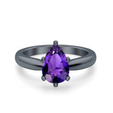 Solitaire Teardrop Simulated Cubic Zirconia Wedding Ring 925 Sterling Silver Center Stone-(8mmx6mm)