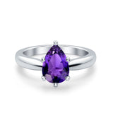 Solitaire Teardrop Simulated Cubic Zirconia Wedding Ring 925 Sterling Silver Center Stone-(8mmx6mm)