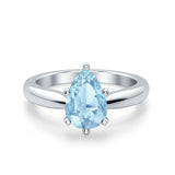 Solitaire Teardrop Simulated Cubic Zirconia Wedding Ring 925 Sterling Silver Center Stone-(8mmx6mm)