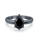 Solitaire Teardrop Simulated Cubic Zirconia Wedding Ring 925 Sterling Silver Center Stone-(8mmx6mm)