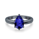 Solitaire Teardrop Simulated Cubic Zirconia Wedding Ring 925 Sterling Silver Center Stone-(8mmx6mm)