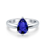 Solitaire Teardrop Simulated Cubic Zirconia Wedding Ring 925 Sterling Silver Center Stone-(8mmx6mm)