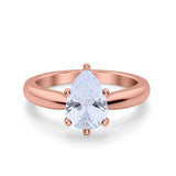 Solitaire Teardrop Simulated Cubic Zirconia Wedding Ring 925 Sterling Silver Center Stone-(8mmx6mm)