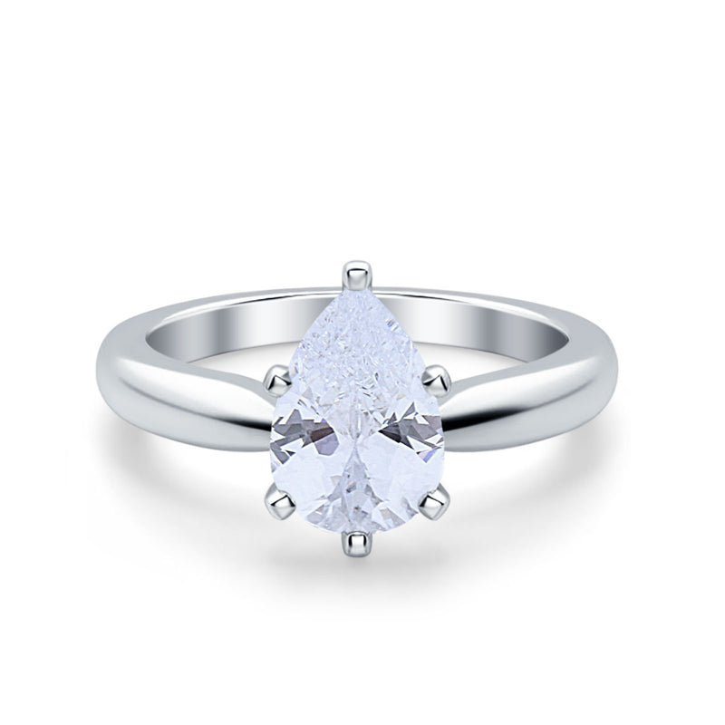 Solitaire Teardrop Simulated Cubic Zirconia Wedding Ring 925 Sterling Silver Center Stone-(8mmx6mm)