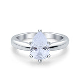 Solitaire Teardrop Simulated Cubic Zirconia Wedding Ring 925 Sterling Silver Center Stone-(8mmx6mm)