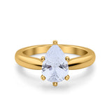 Solitaire Teardrop Simulated Cubic Zirconia Wedding Ring 925 Sterling Silver Center Stone-(8mmx6mm)
