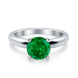 Round Simulated Cubic Zirconia Cathedral Wedding Ring 925 Sterling Silver Center Stone-(6mm)