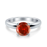 Round Simulated Cubic Zirconia Cathedral Wedding Ring 925 Sterling Silver Center Stone-(6mm)